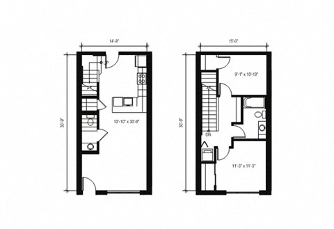 Floor plan for 2 beds, 1.5 baths, 969 sqft